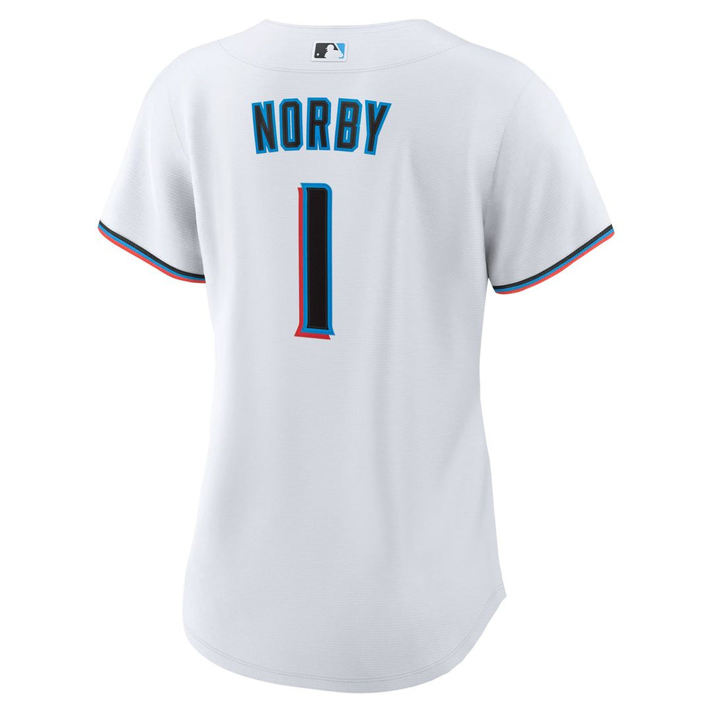 Miami Marlins Connor Norby Nike White Home Replica Jersey for Women product image 3, provided for visual reference and
