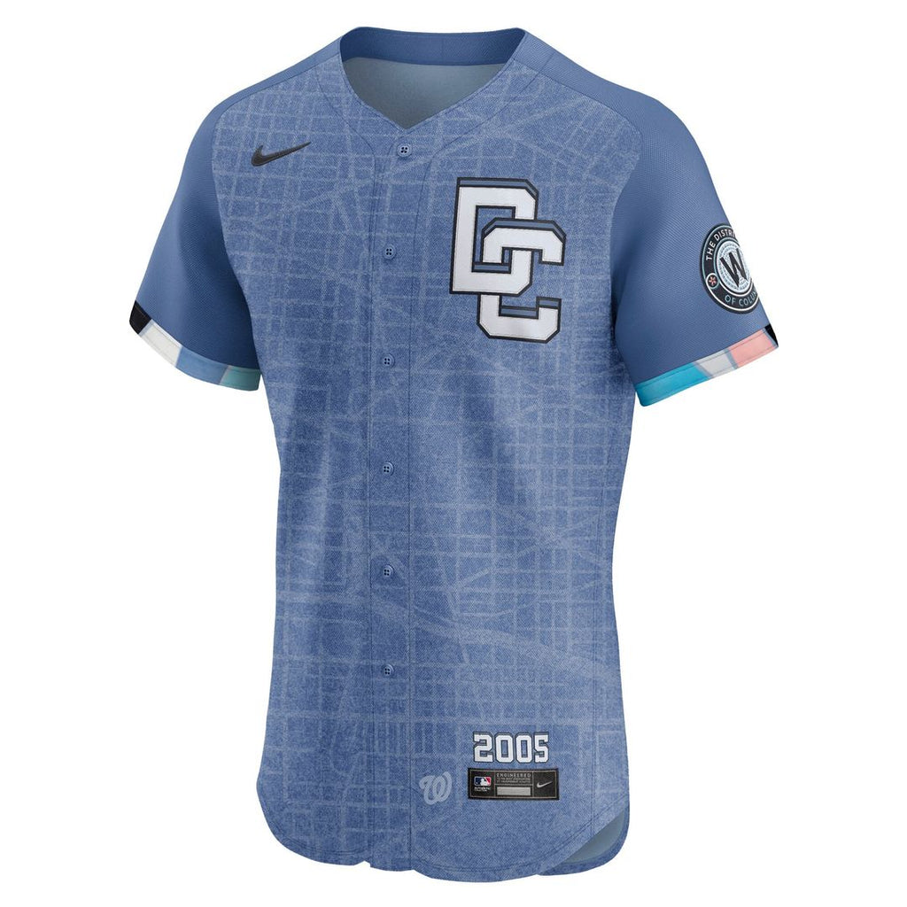 Washington Nationals Nike Blue 2025 City Connect Elite Jersey product image 2, provided for visual reference and product