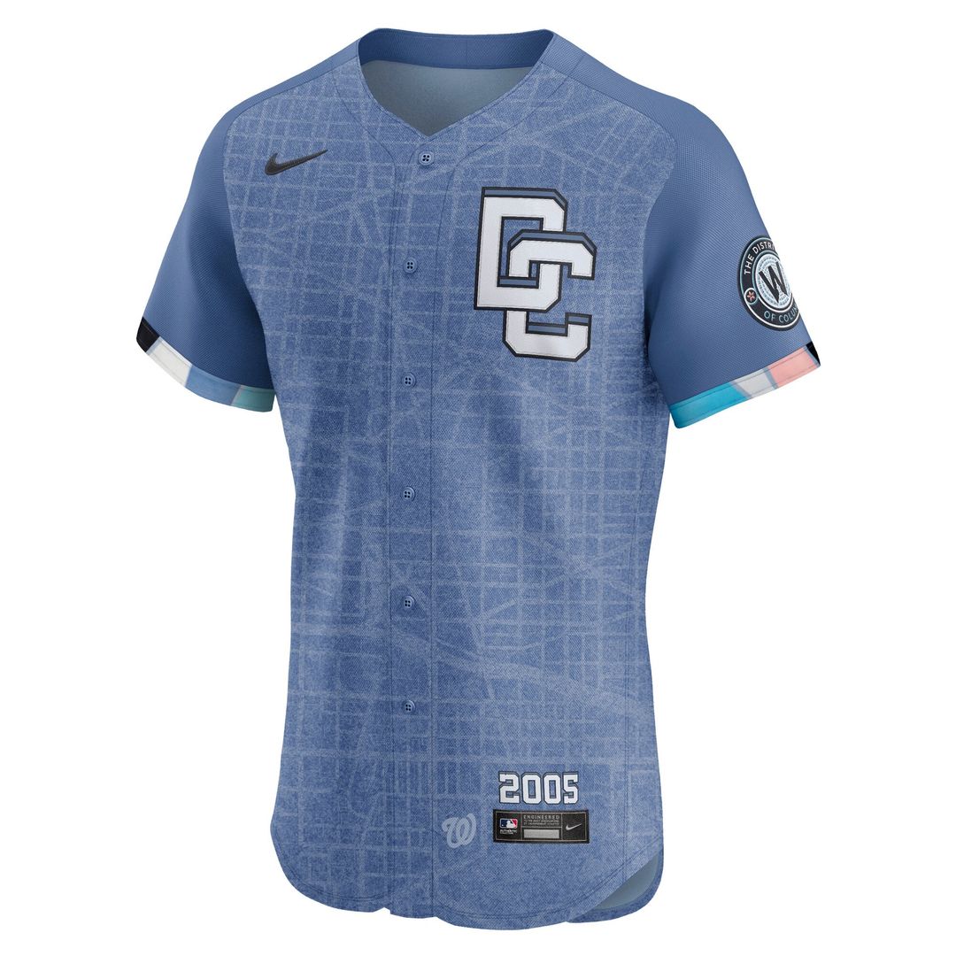 Washington Nationals Nike Blue 2025 City Connect Elite Jersey product image 2, provided for visual reference and product