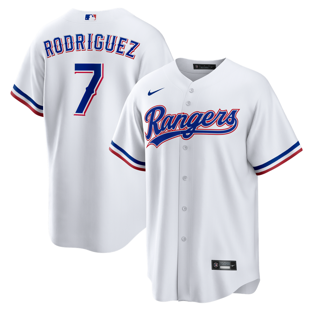 Texas Rangers Ivan Rodriguez Nike White Home Retired Player Replica Jersey product image 1, provided for visual reference
