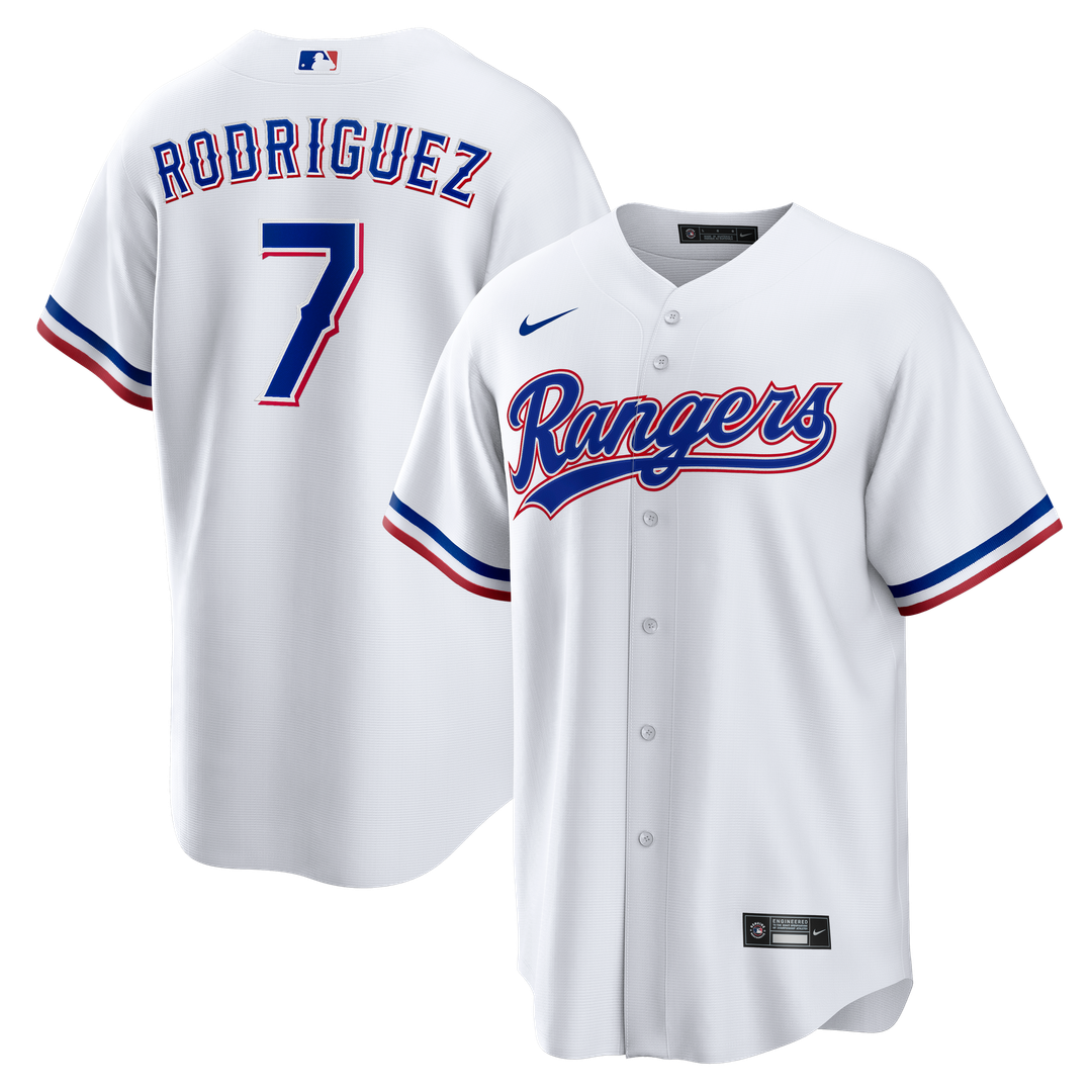 Texas Rangers Ivan Rodriguez Nike White Home Retired Player Replica Jersey product image 1, provided for visual reference
