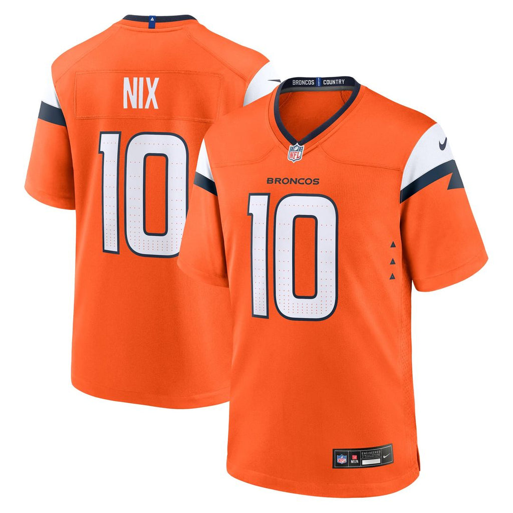 Denver Broncos Bo Nix Nike Orange Player Game Jersey product image 1, provided for visual reference and product detail review