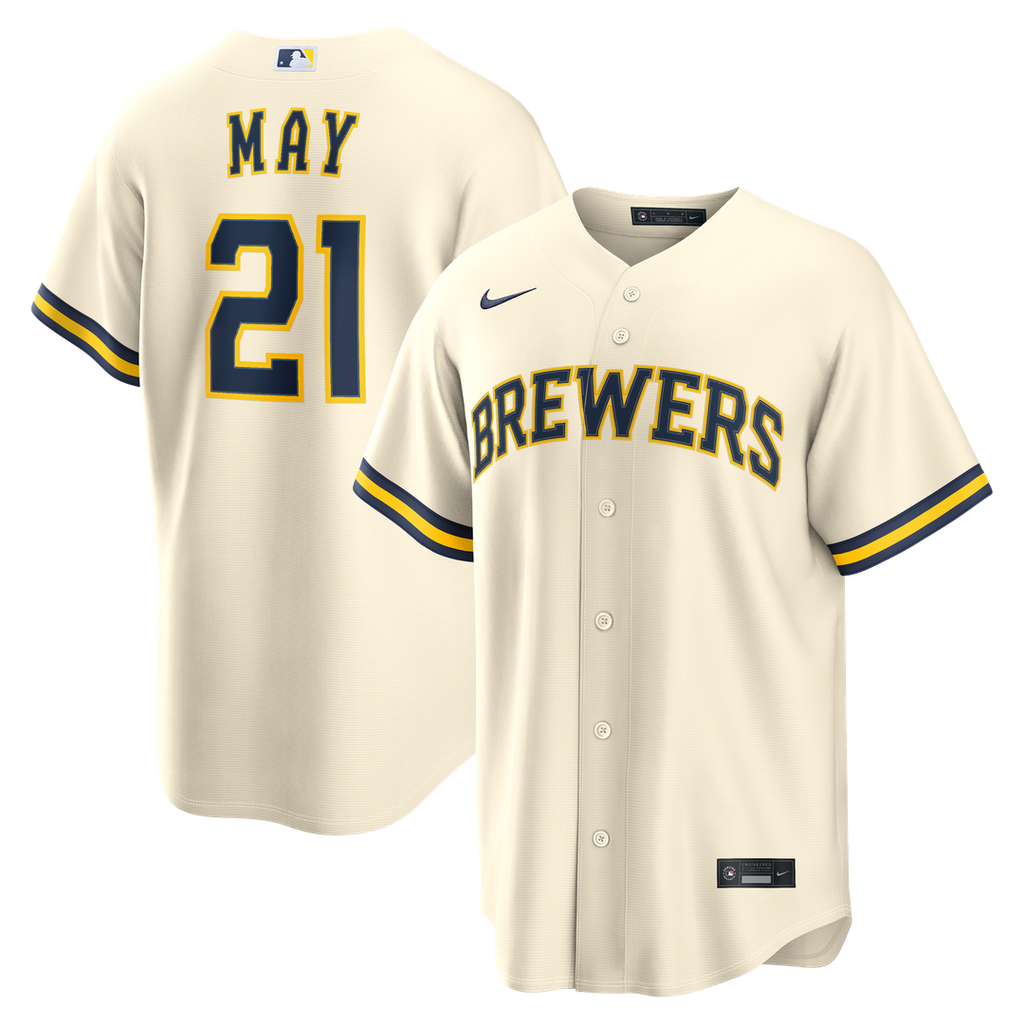 Milwaukee Brewers Dustin May Nike Cream Home Replica Jersey product image 1, provided for visual reference and product