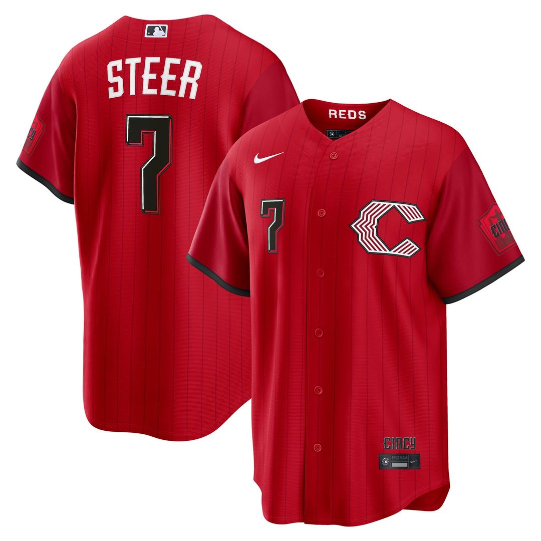 Cincinnati Reds Spencer Steer Nike Red 2026 City Connect Stadium Jersey product image 1, provided for visual reference and