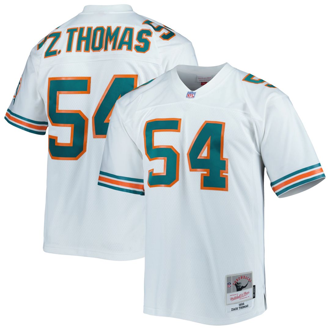 Miami Dolphins Zach Thomas Mitchell & Ness White Legacy Replica Jersey product image 1, provided for visual reference and