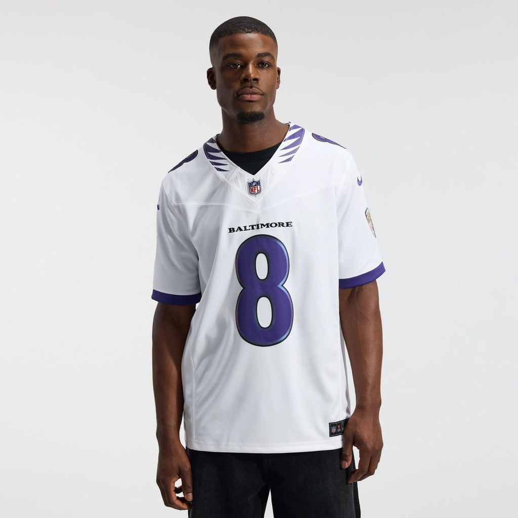 Baltimore Ravens Lamar Jackson Nike White Vapor F.U.S.E. Stitched Limited Jersey product image 2, provided for visual