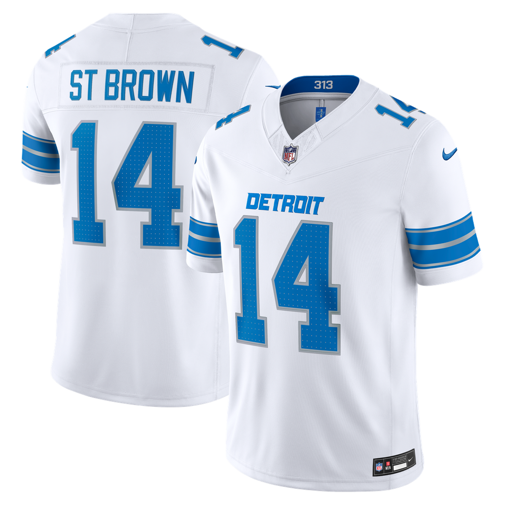 Detroit Lions Amon-Ra St. Brown Nike White Vapor F.U.S.E. Stitched Limited Jersey product image 1, provided for visual