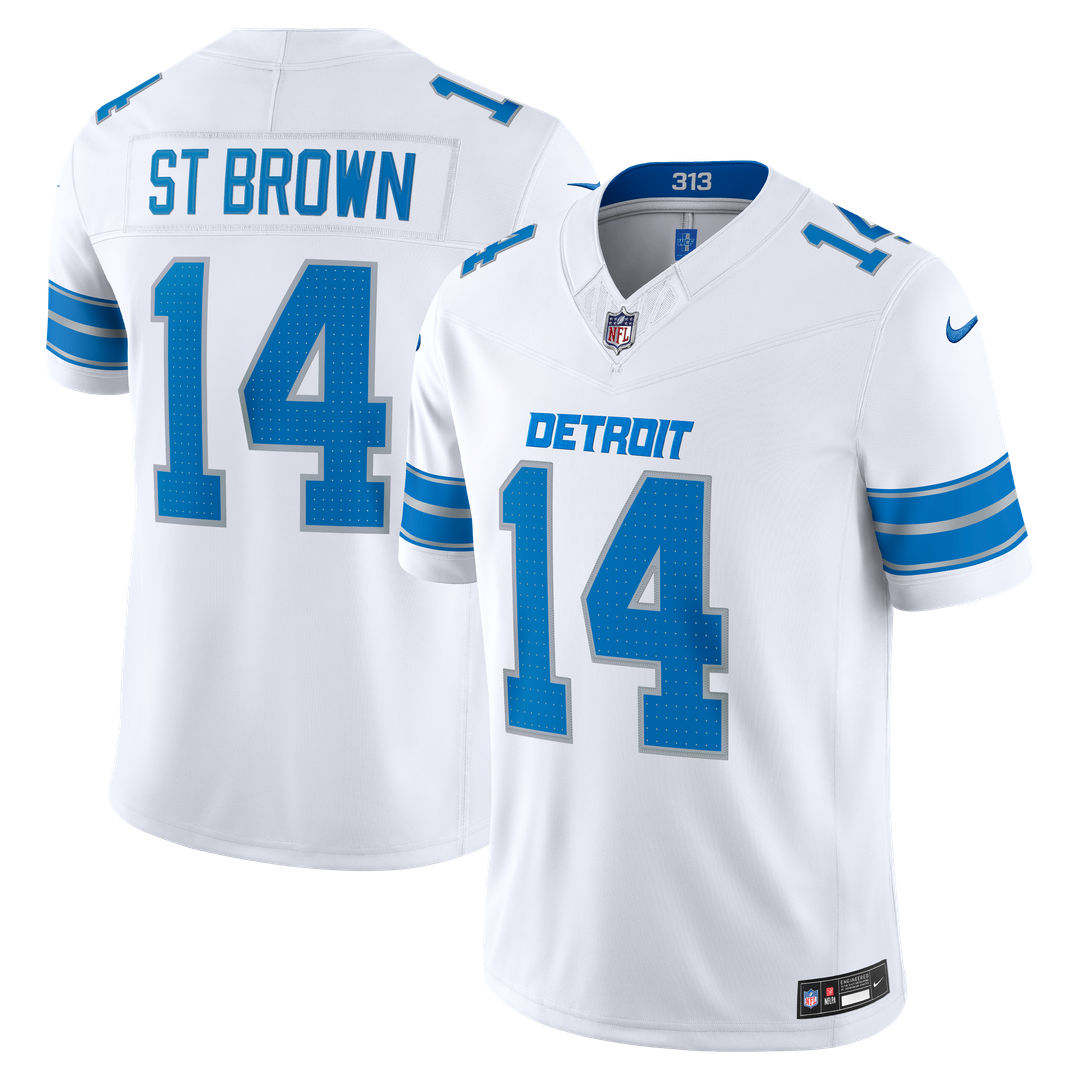 Detroit Lions Amon-Ra St. Brown Nike White Vapor F.U.S.E. Stitched Limited Jersey product image 1, provided for visual