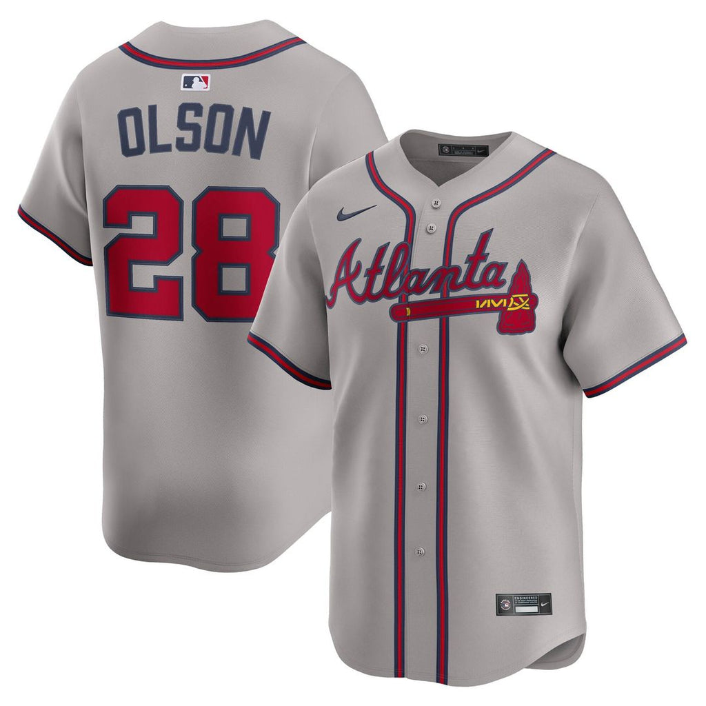 Atlanta Braves Matt Olson Nike Gray Road Limited Player Jersey product image 1, provided for visual reference and product