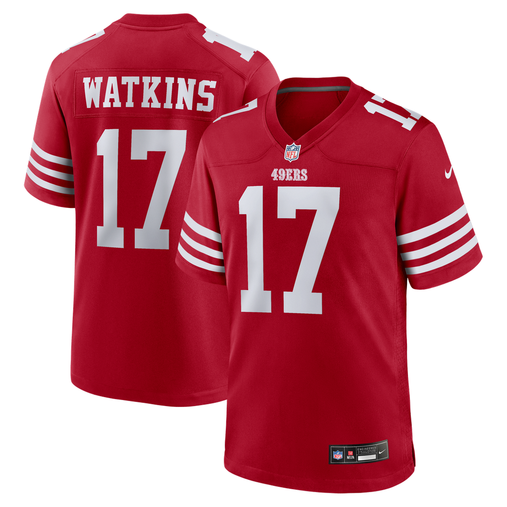 San Francisco 49ers Jordan Watkins Nike Scarlet Team Game Jersey product image 1, provided for visual reference and product
