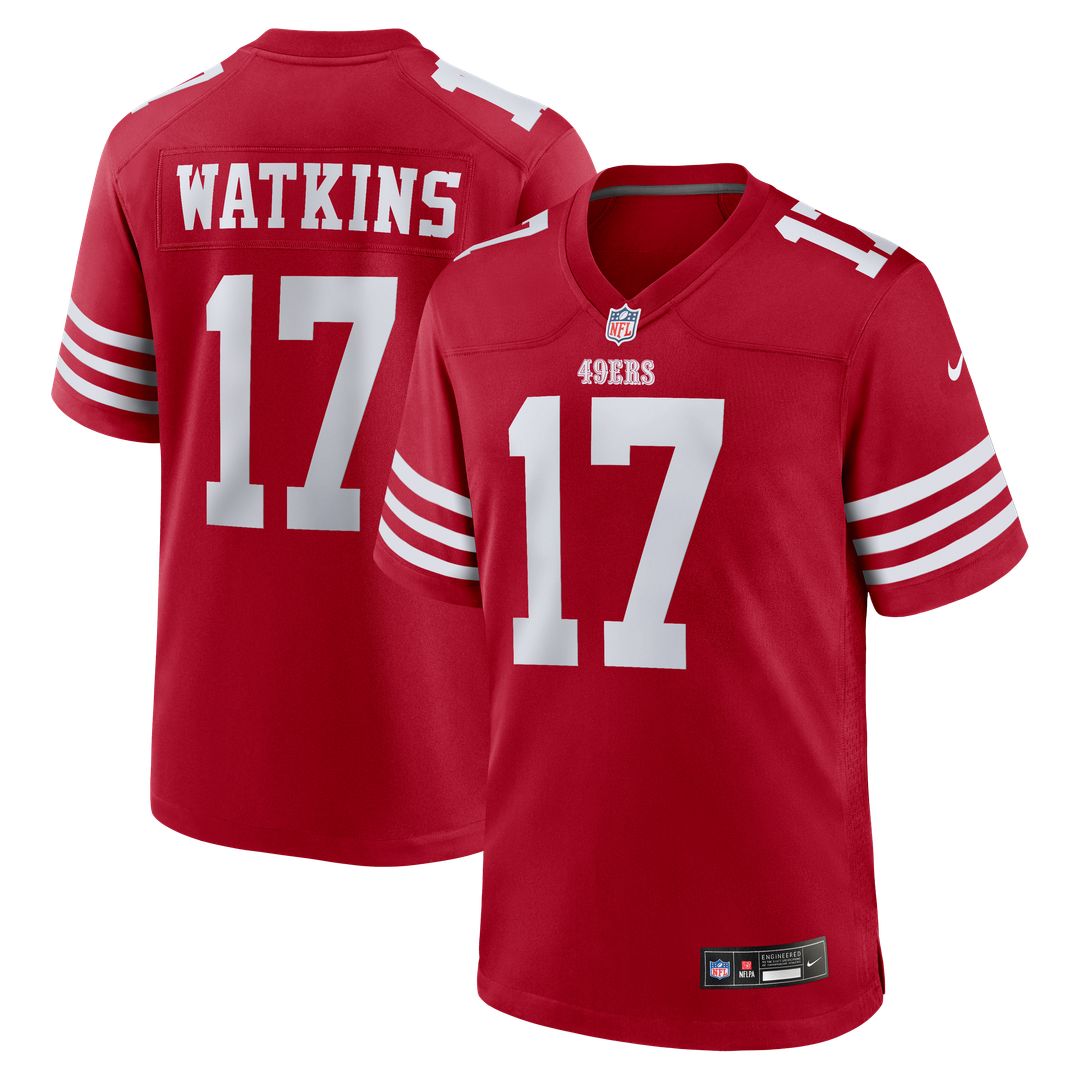 San Francisco 49ers Jordan Watkins Nike Scarlet Team Game Jersey product image 1, provided for visual reference and product