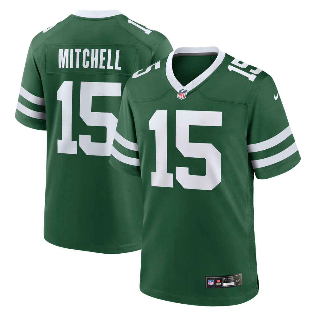New York Jets Adonai Mitchell Nike Legacy Green Team Game Jersey product image 1, provided for visual reference and product