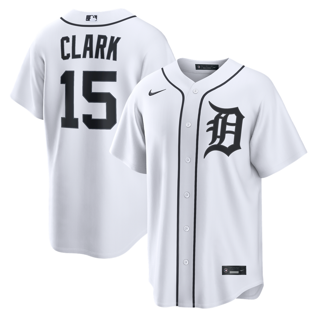 Detroit Tigers Max Clark Nike White Home Replica Jersey product image 1, provided for visual reference and product detail