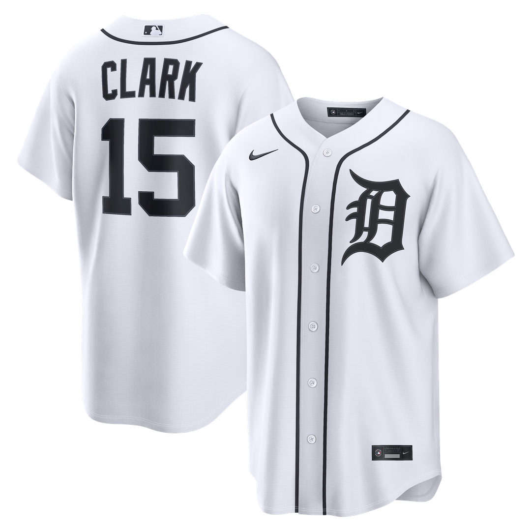 Detroit Tigers Max Clark Nike White Home Replica Jersey product image 1, provided for visual reference and product detail