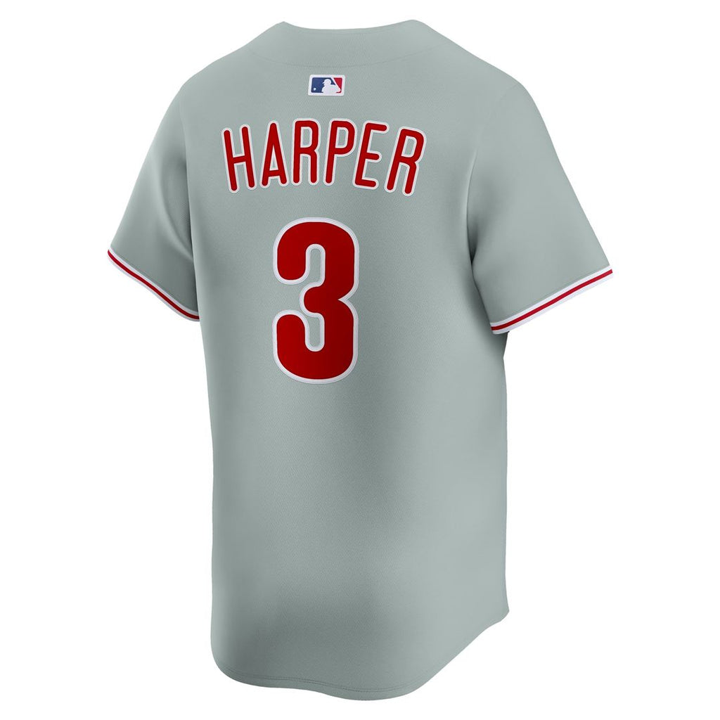 Philadelphia Phillies Bryce Harper Nike Gray Road Limited Player Jersey product image 3, provided for visual reference and