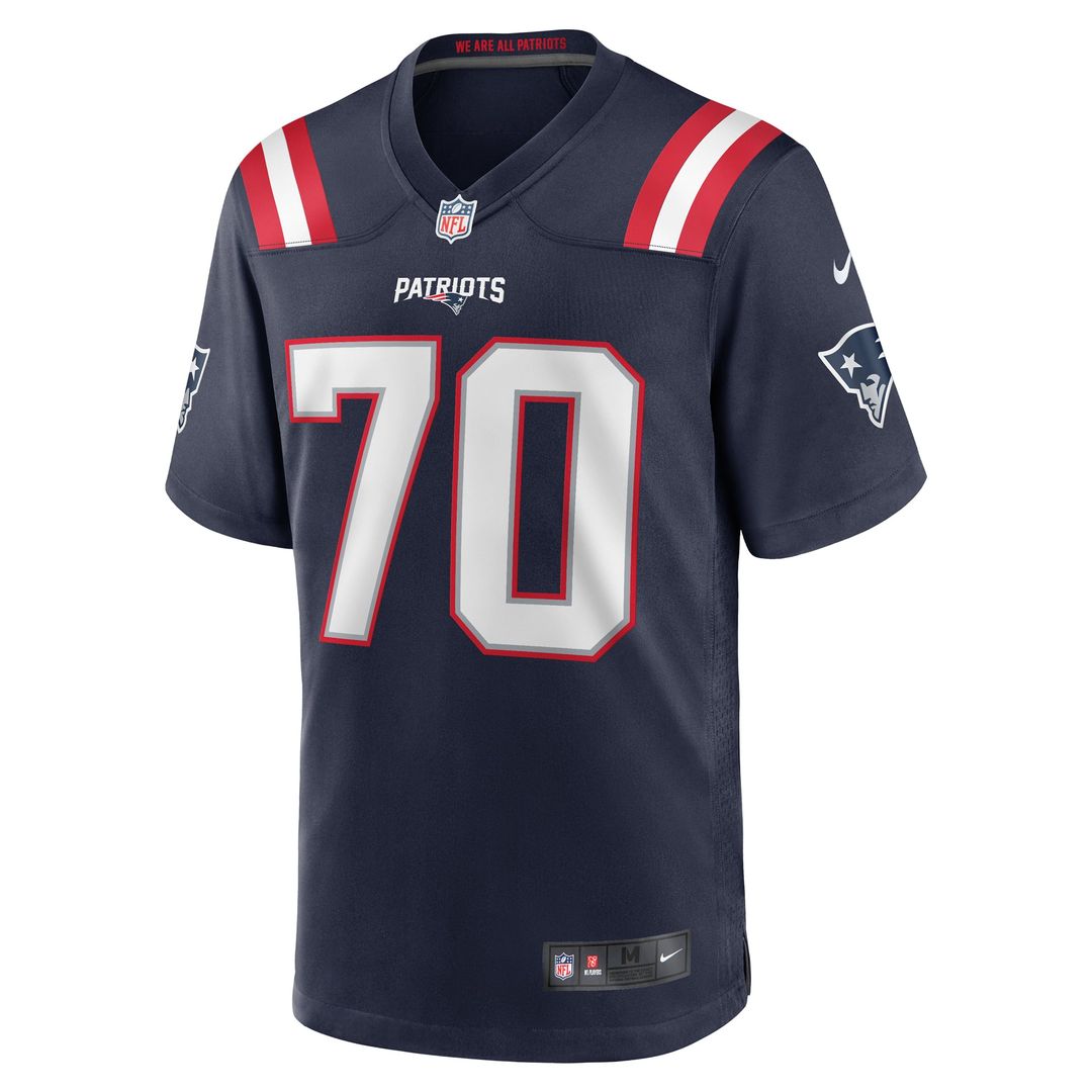 New England Patriots Caedan Wallace Nike Navy Game Jersey product image 2, provided for visual reference and product detail