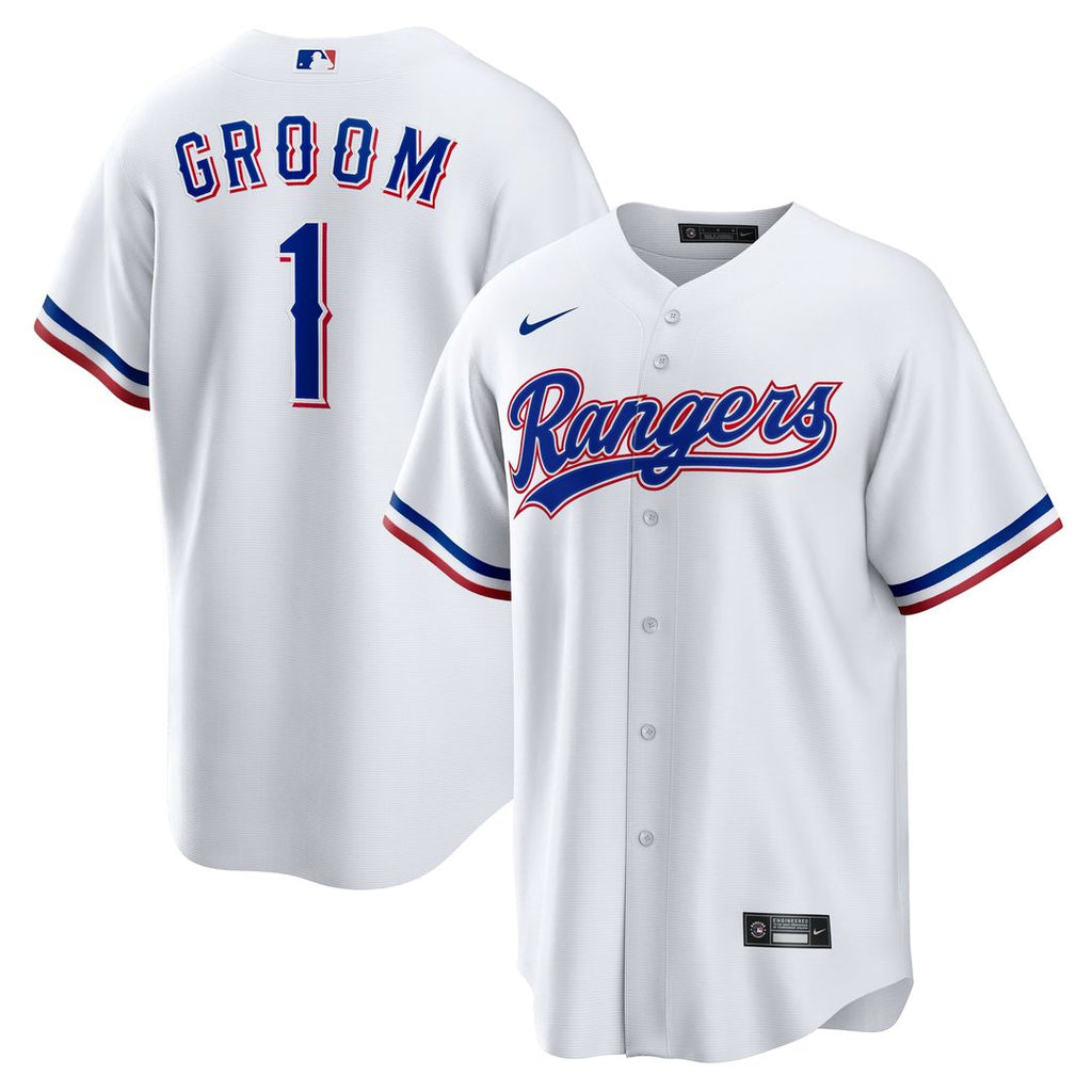 Texas Rangers Nike White #1 Groom Home Replica Jersey product image 1, provided for visual reference and product detail