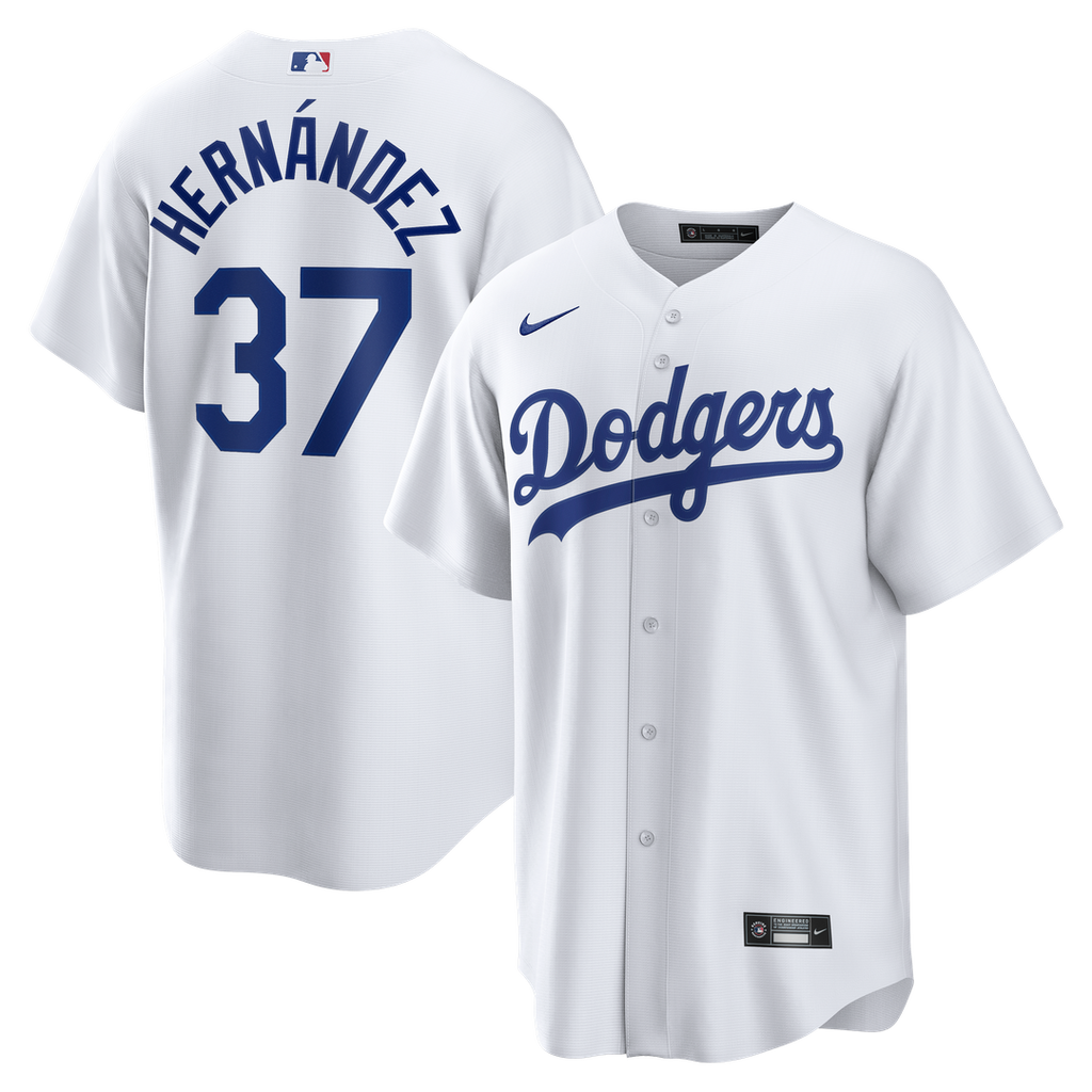 Los Angeles Dodgers Teoscar Hernández Nike White Home Replica Jersey product image 1, provided for visual reference and