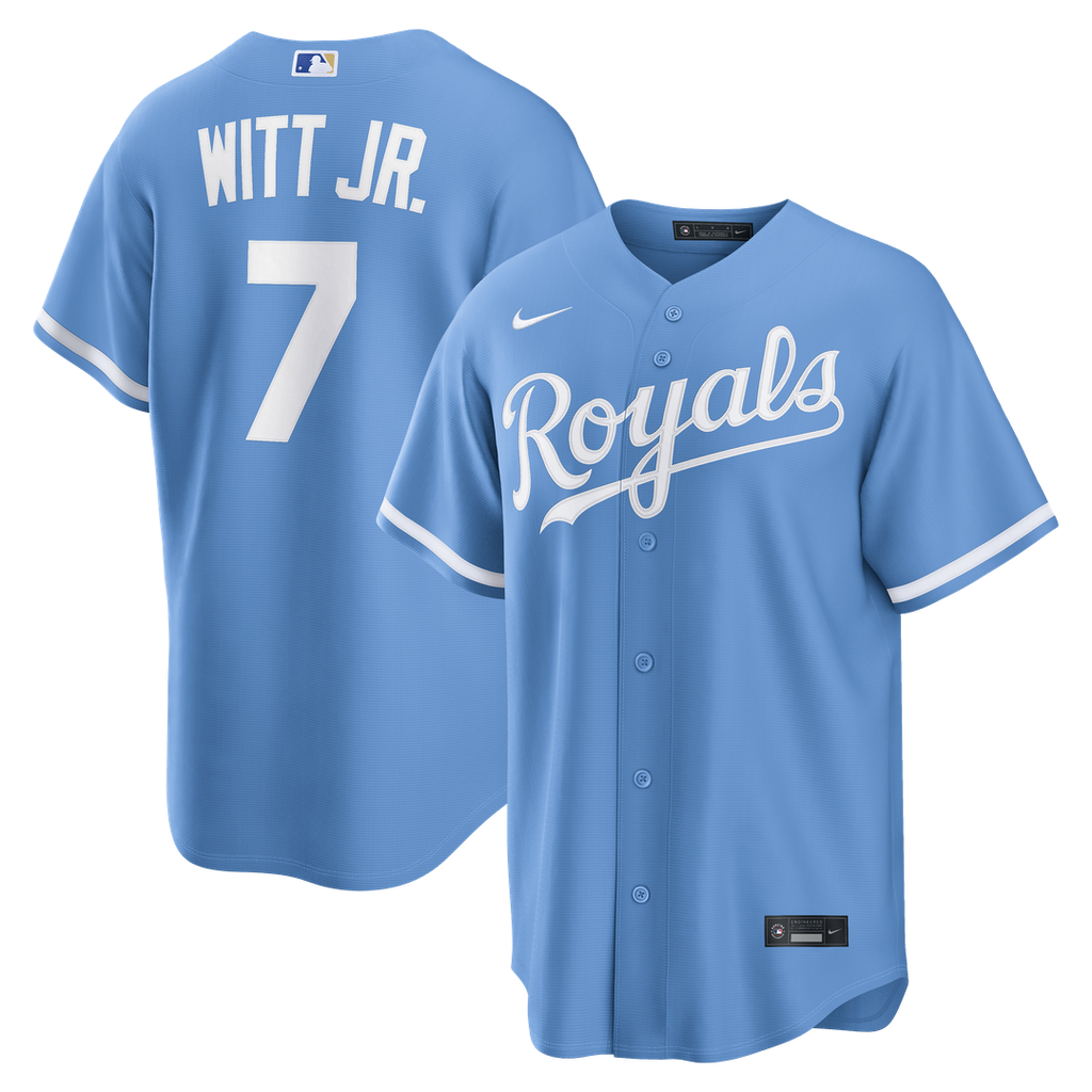 Kansas City Royals Bobby Witt Jr. Nike Light Blue Alternate Replica Jersey product image 1, provided for visual reference