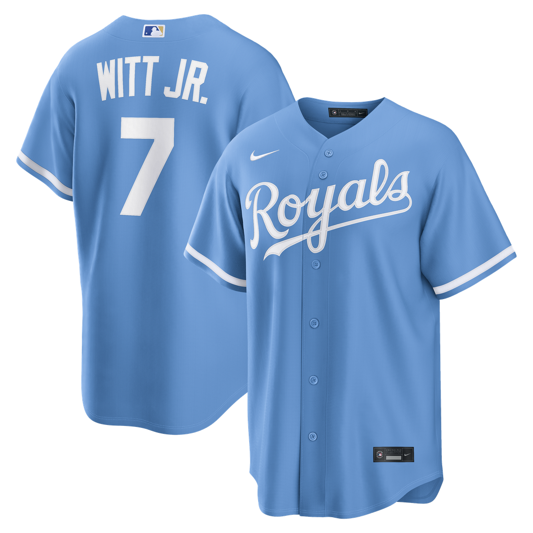 Kansas City Royals Bobby Witt Jr. Nike Light Blue Alternate Replica Jersey product image 1, provided for visual reference