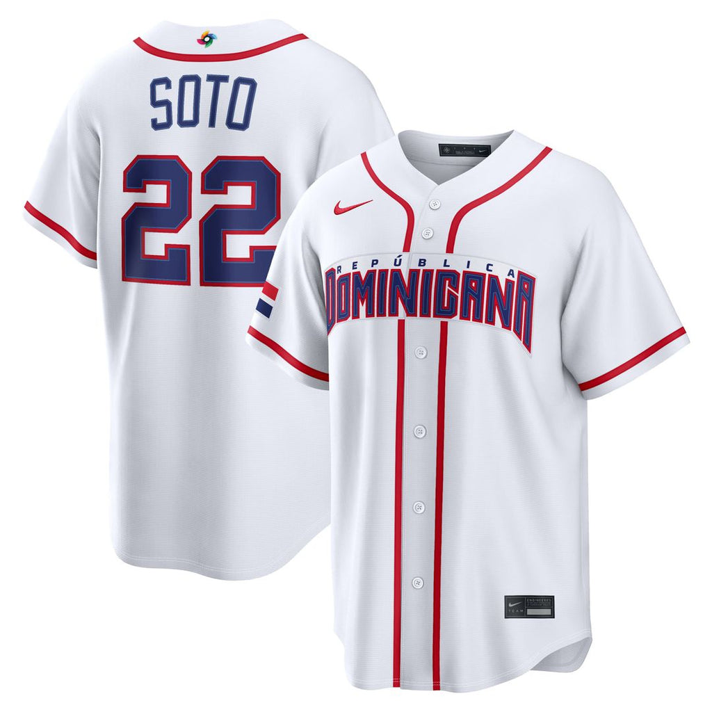 Dominican Republic Baseball Juan Soto Nike White 2026 World Baseball Classic Home Stadium Jersey product image 1, provided