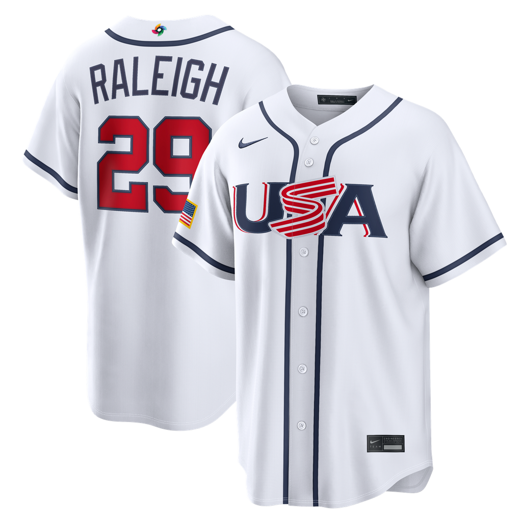 USA Baseball Cal Raleigh Nike White 2026 World Baseball Classic Home Stadium Jersey product image 1, provided for visual