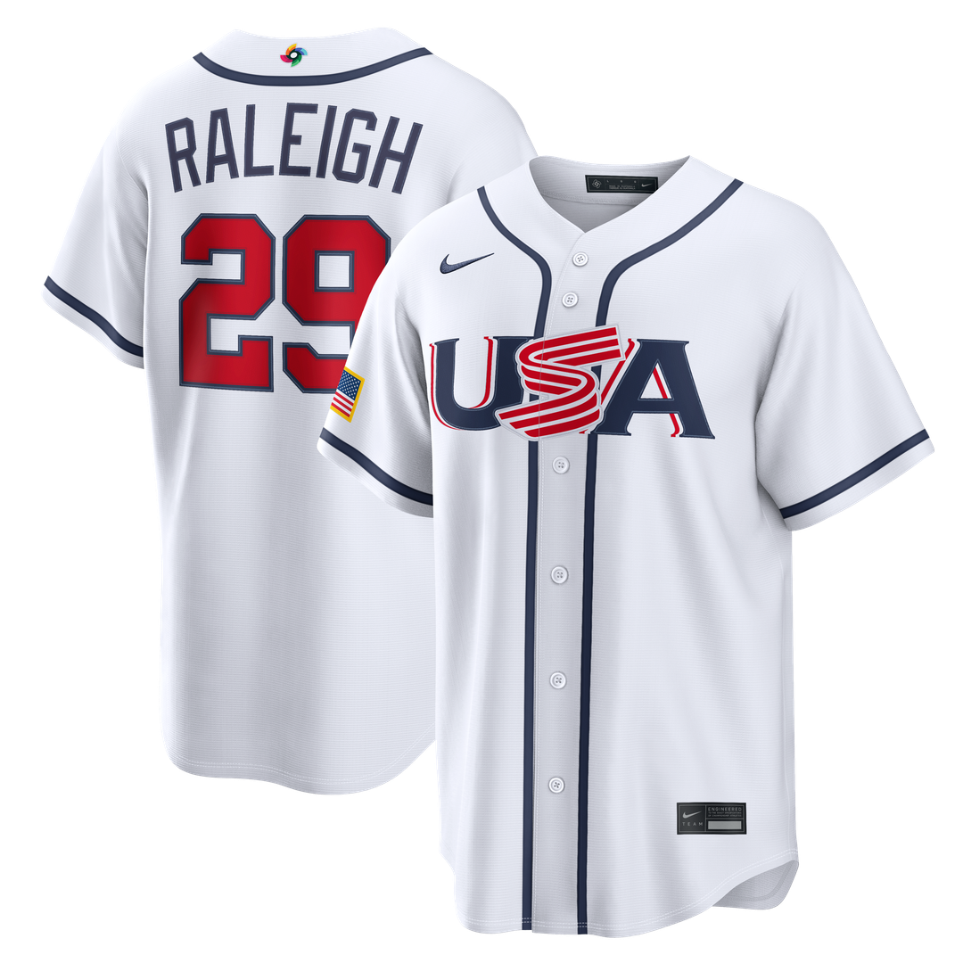 USA Baseball Cal Raleigh Nike White 2026 World Baseball Classic Home Stadium Jersey product image 1, provided for visual