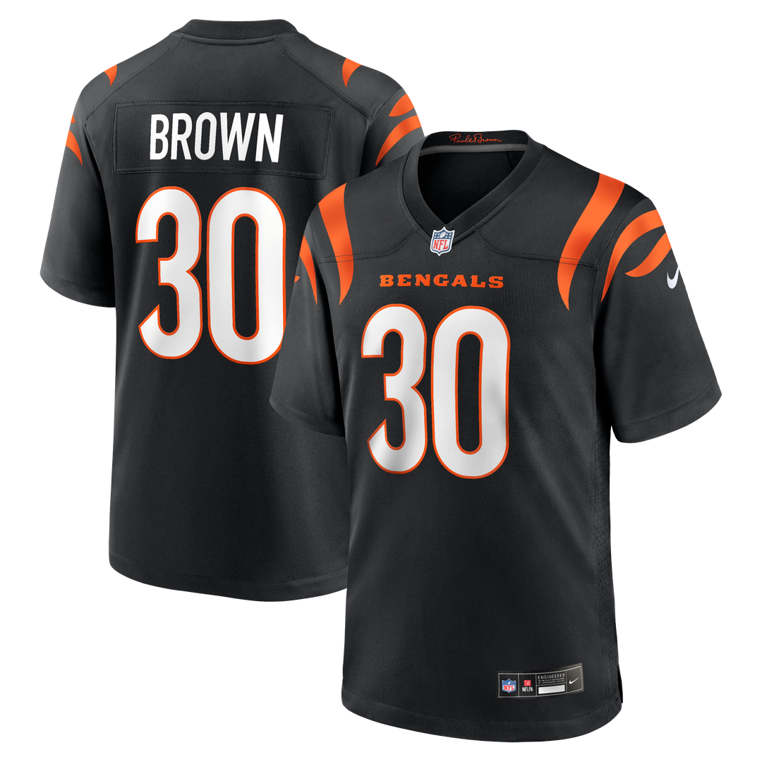 Cincinnati Bengals Chase Brown Nike Black Team Game Jersey product image 1, provided for visual reference and product detail