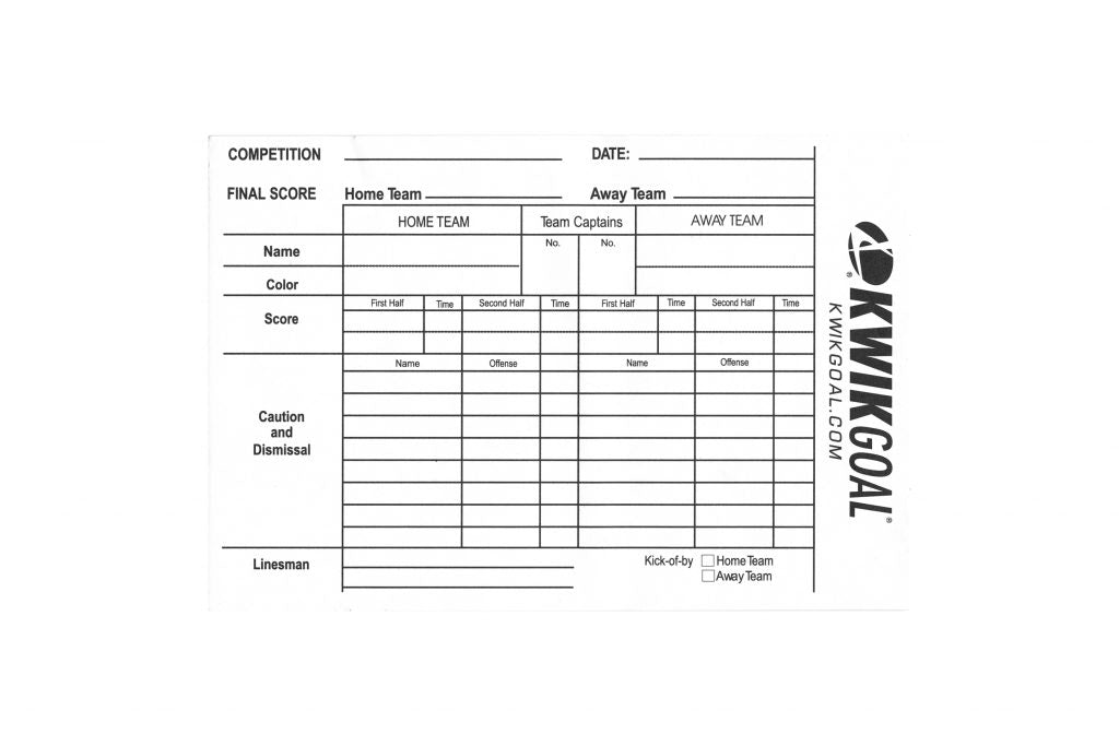 KWIK GOAL Referee Score Sheets - 15B1301 product image 1, provided for visual reference and product detail review