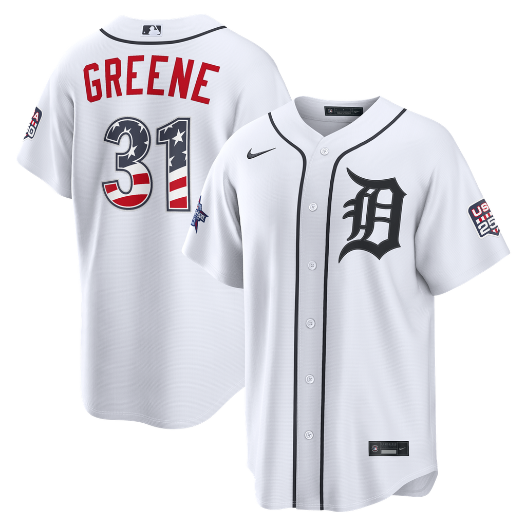 2026 All-Star Edition Stars & Stripes Detroit Tigers Riley Greene Nike White Stadium Jersey product image 1, provided for
