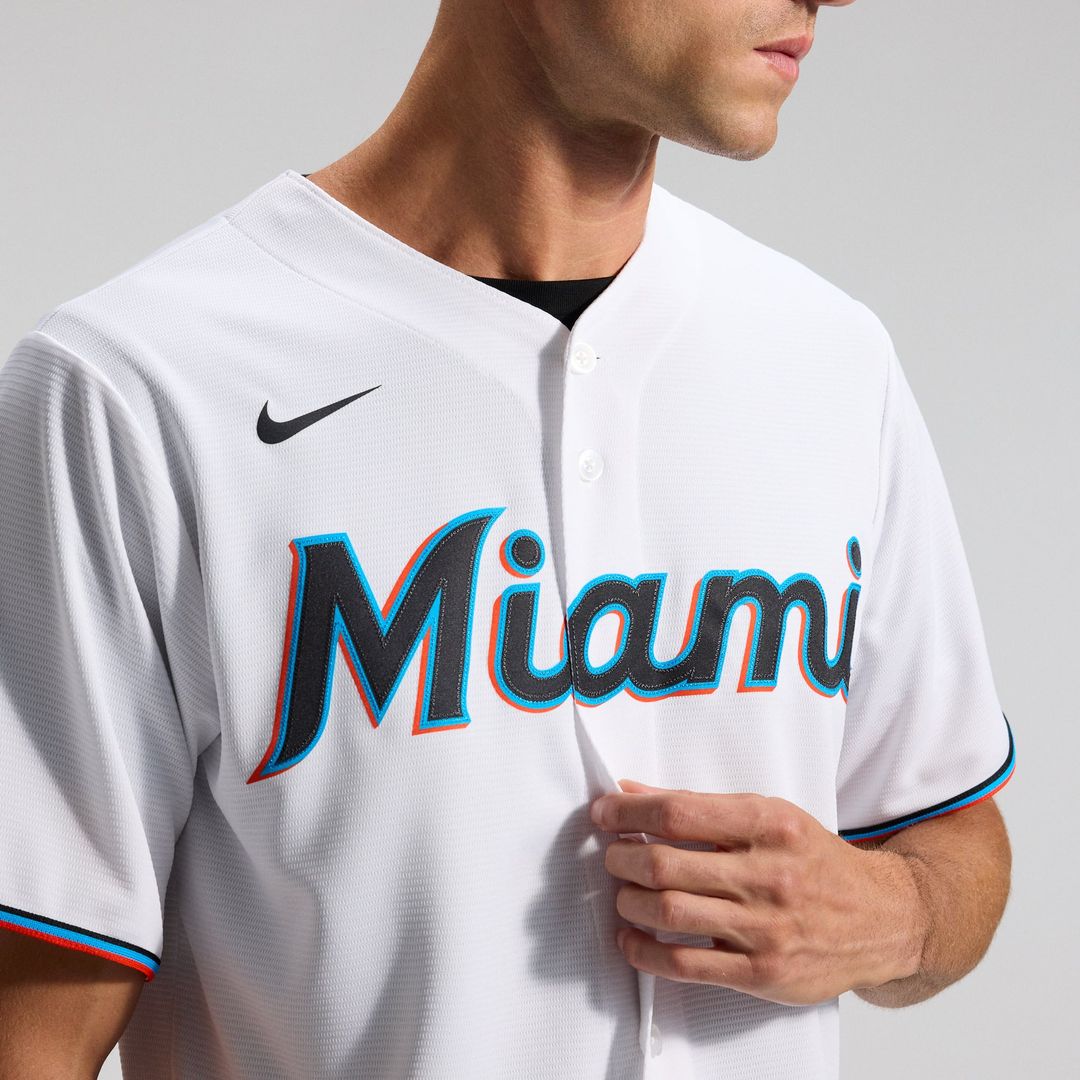 Miami Marlins Nike White Home Replica Team Jersey product image 8, provided for visual reference and product detail review