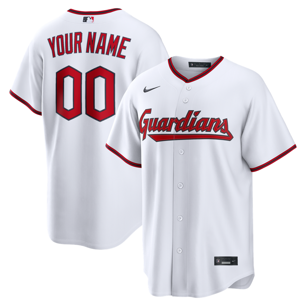 Cleveland Guardians Nike White Home Replica Custom Jersey product image 1, provided for visual reference and product detail