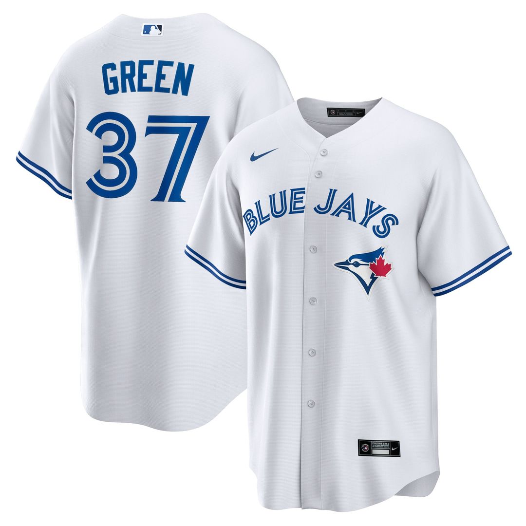 Toronto Blue Jays Chad Green Nike White Home Replica Player Jersey product image 1, provided for visual reference and