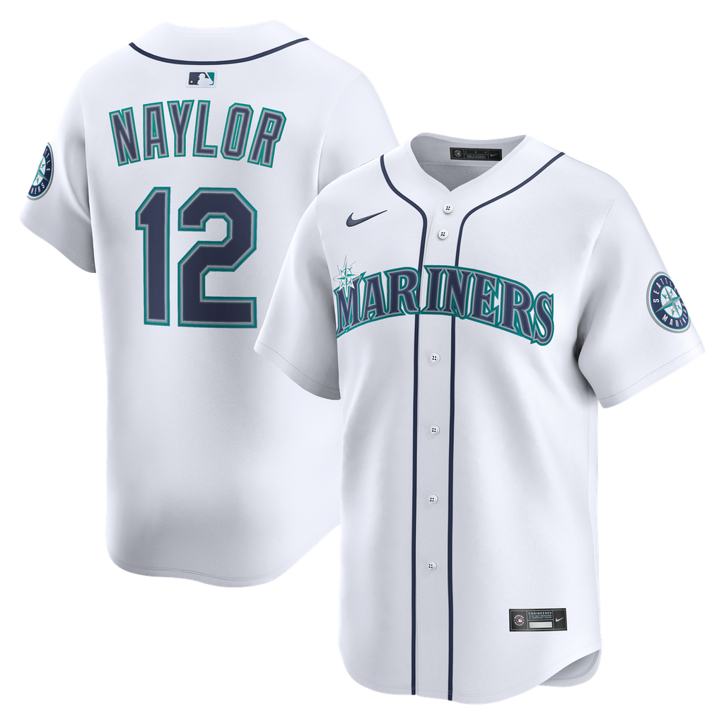 Seattle Mariners Josh Naylor Nike White Home Limited Jersey product image 1, provided for visual reference and product
