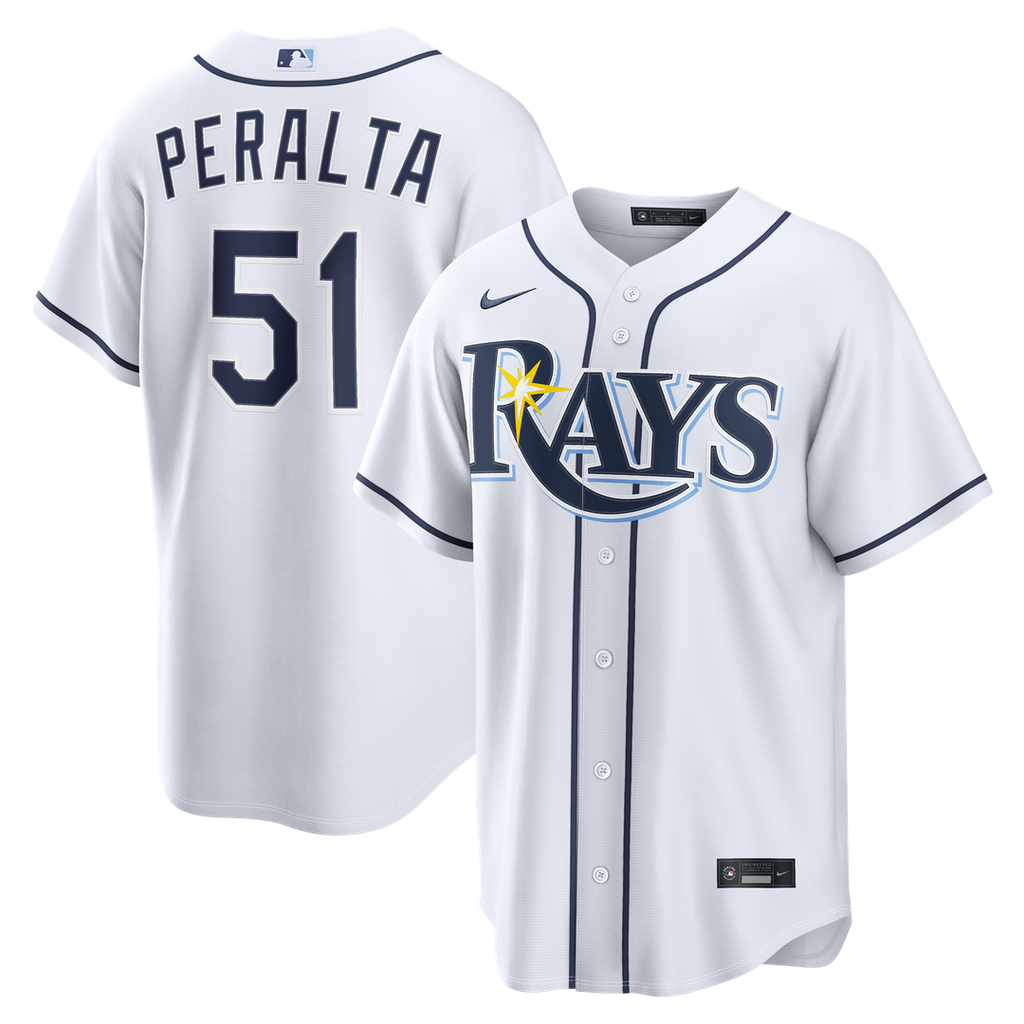 Tampa Bay Rays Freddy Peralta Nike White Home Replica Jersey product image 1, provided for visual reference and product