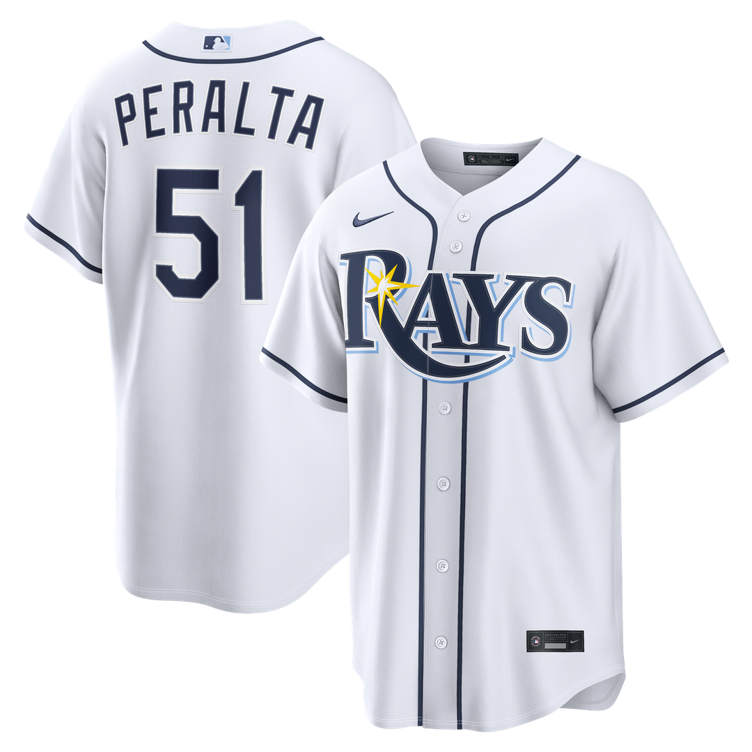 Tampa Bay Rays Freddy Peralta Nike White Home Replica Jersey product image 1, provided for visual reference and product