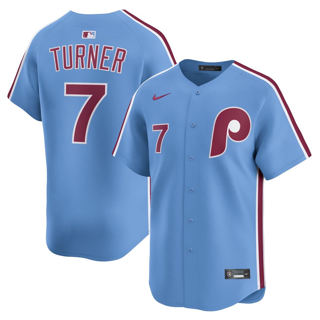 Philadelphia Phillies Trea Turner Nike Light Blue Alternate Limited Player Jersey product image 4, provided for visual