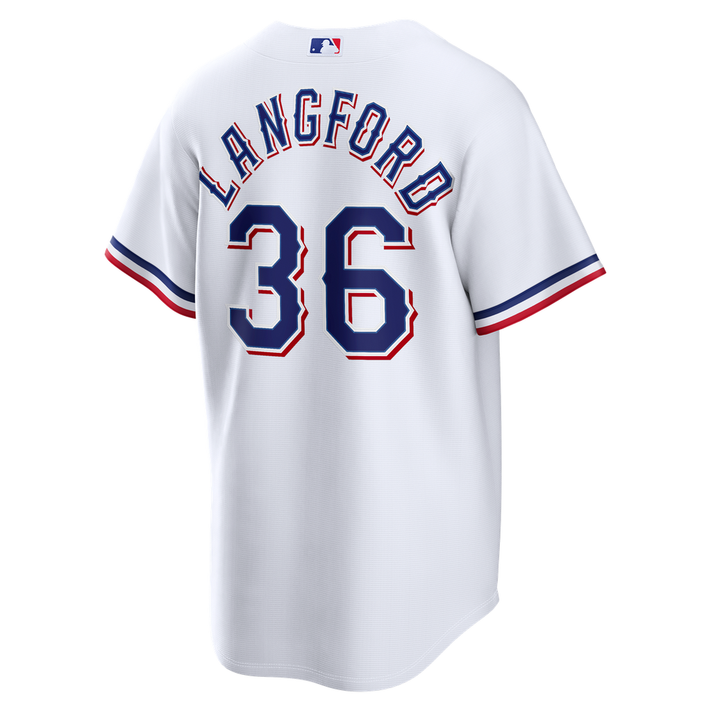 Texas Rangers Wyatt Langford Nike White Home Replica Jersey product image 3, provided for visual reference and product