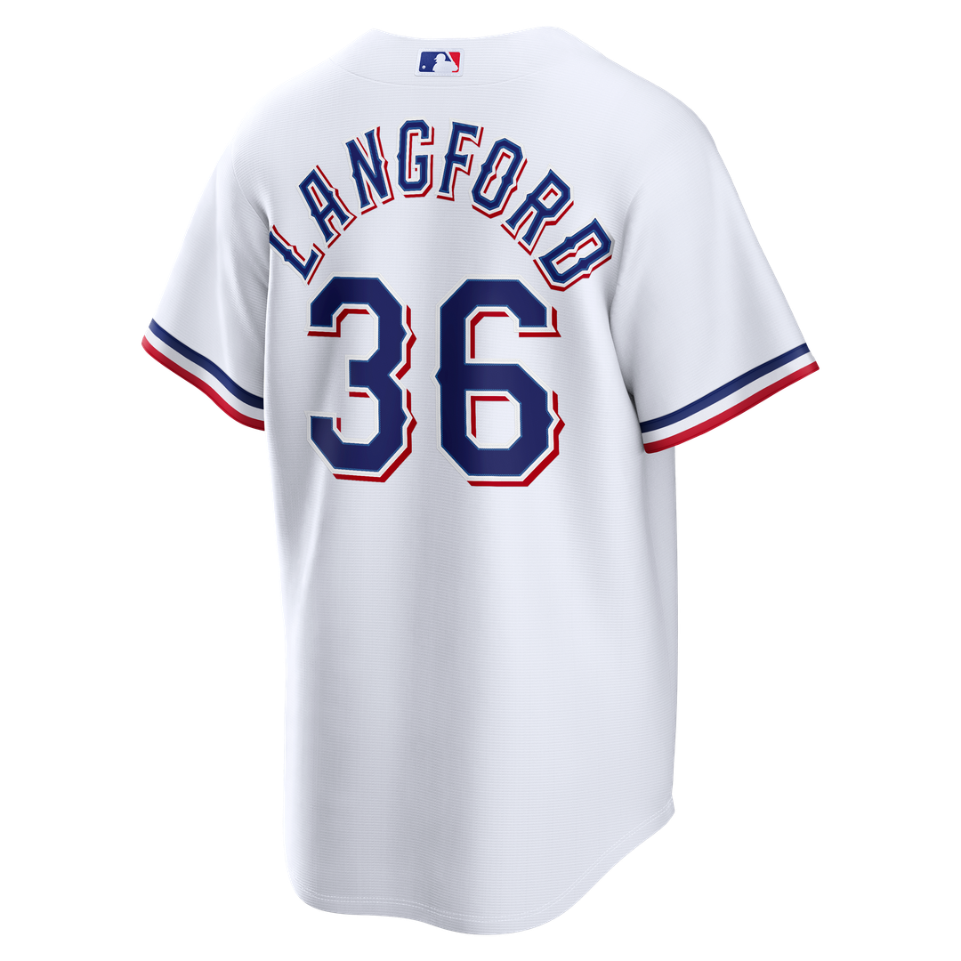 Texas Rangers Wyatt Langford Nike White Home Replica Jersey product image 3, provided for visual reference and product