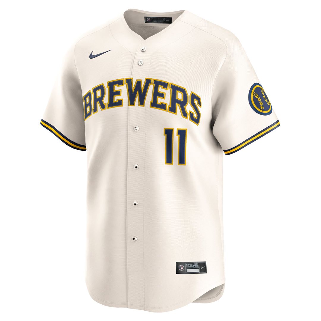 Milwaukee Brewers Jackson Chourio Nike Cream Home Limited Jersey product image 2, provided for visual reference and product