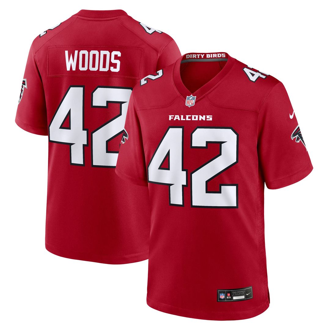 Atlanta Falcons Josh Woods Nike Red Team Game Jersey product image 1, provided for visual reference and product detail review