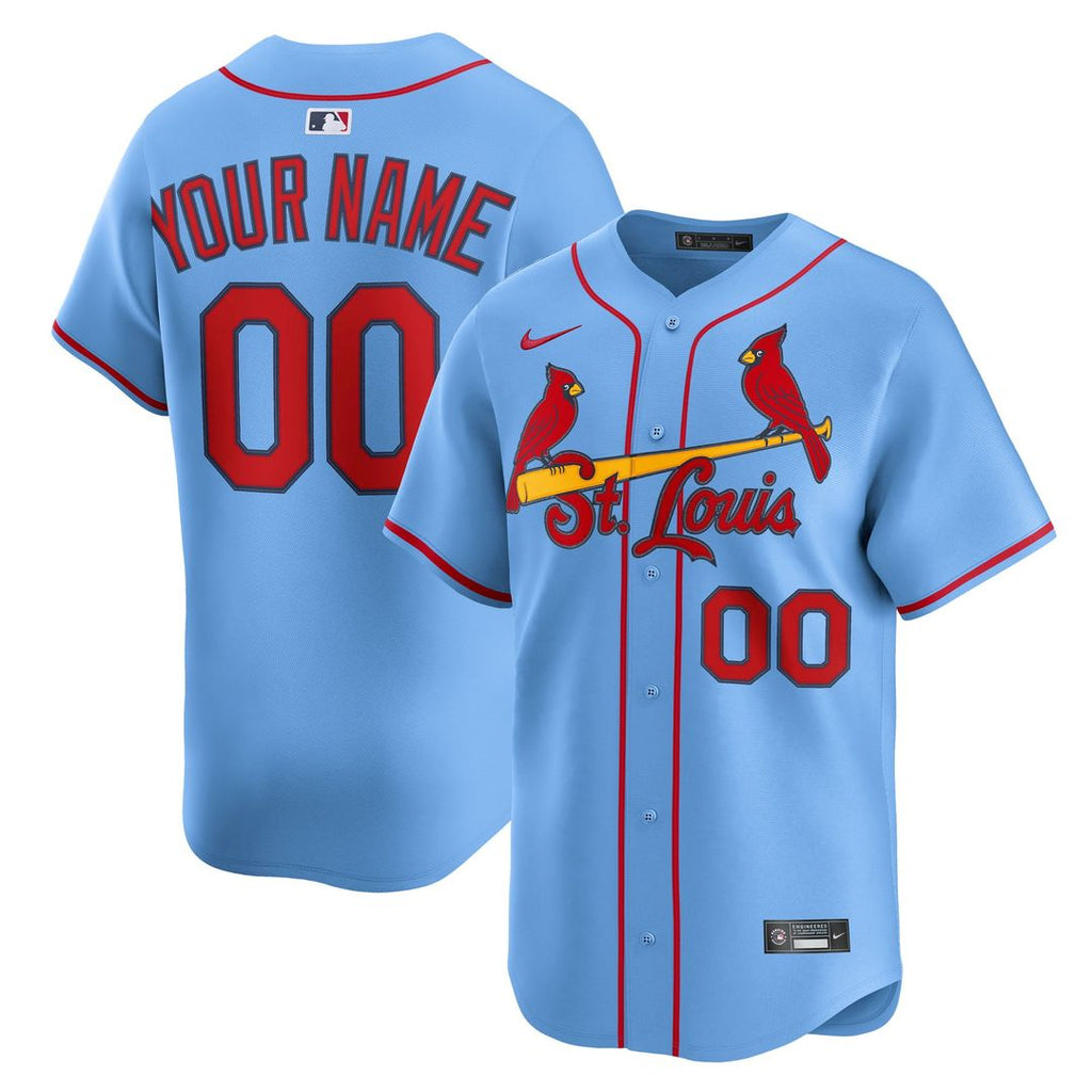 St. Louis Cardinals Nike Light Blue Alternate Limited Custom Jersey product image 1, provided for visual reference and