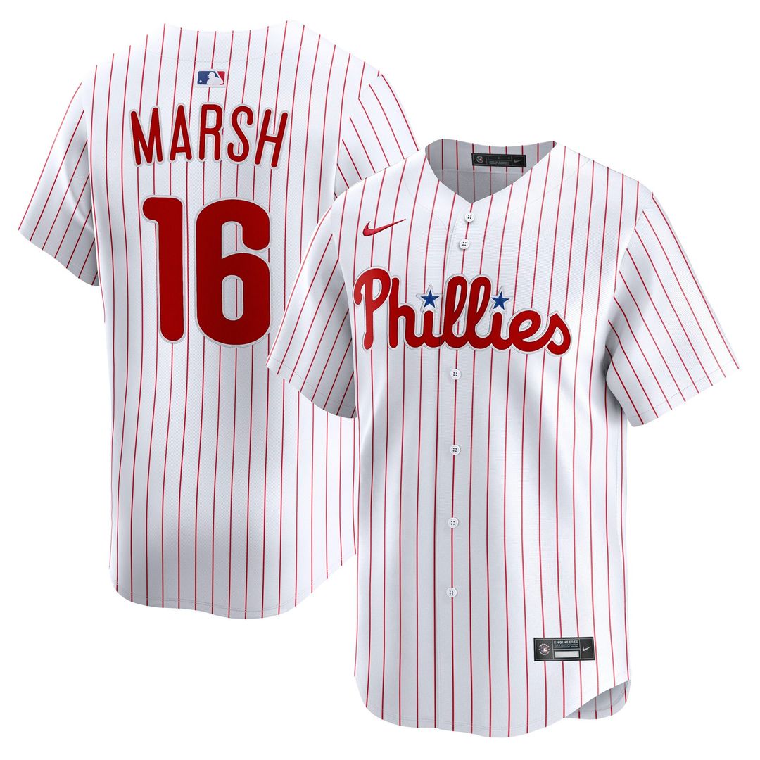 Philadelphia Phillies Brandon Marsh Nike White Home Limited Player Jersey product image 1, provided for visual reference and
