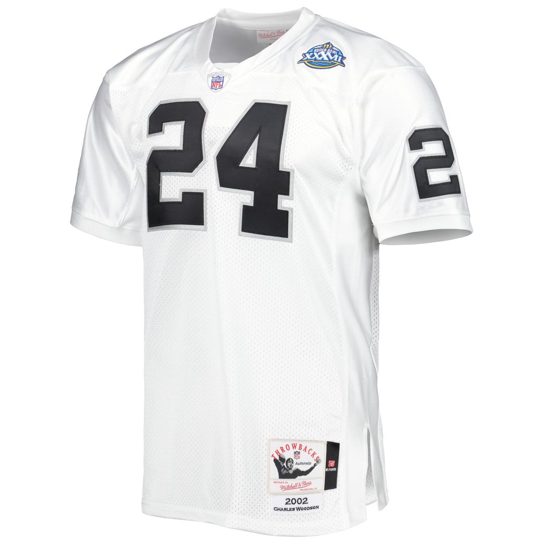 Las Vegas Raiders 2002 Charles Woodson Mitchell & Ness White Authentic Throwback Retired Player Jersey product image 2,