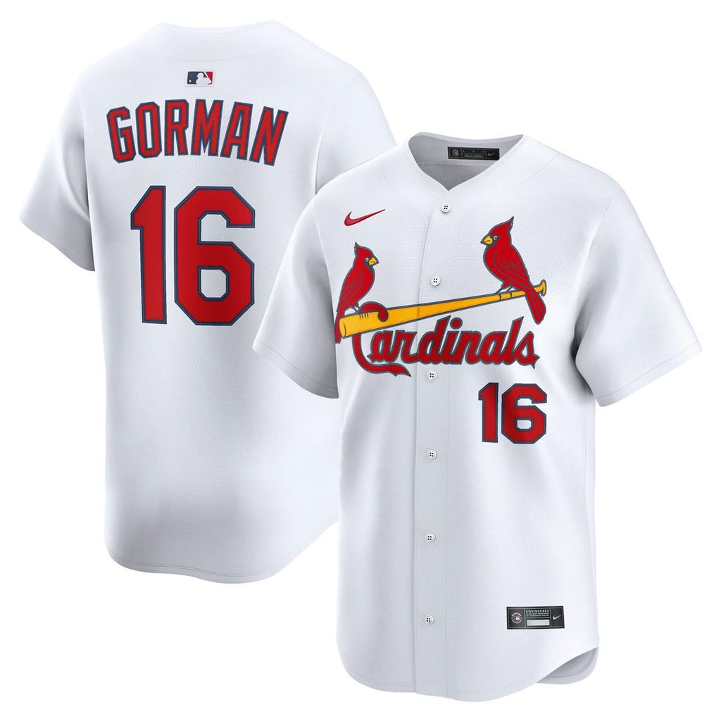 St. Louis Cardinals Nolan Gorman Nike White Home Limited Player Jersey product image 1, provided for visual reference and
