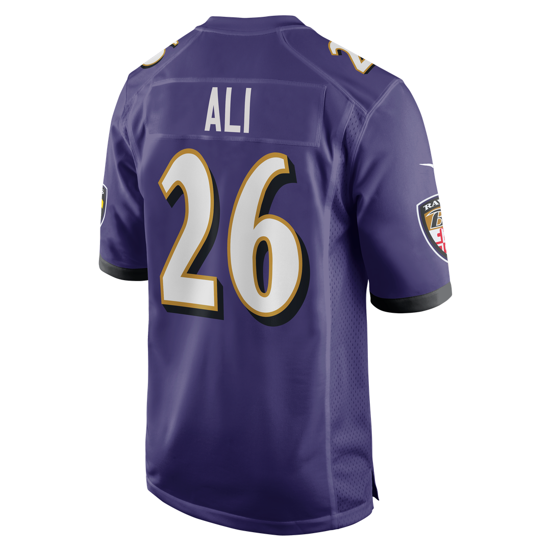 Baltimore Ravens Rasheen Ali Nike Purple Team Game Jersey product image 3, provided for visual reference and product detail