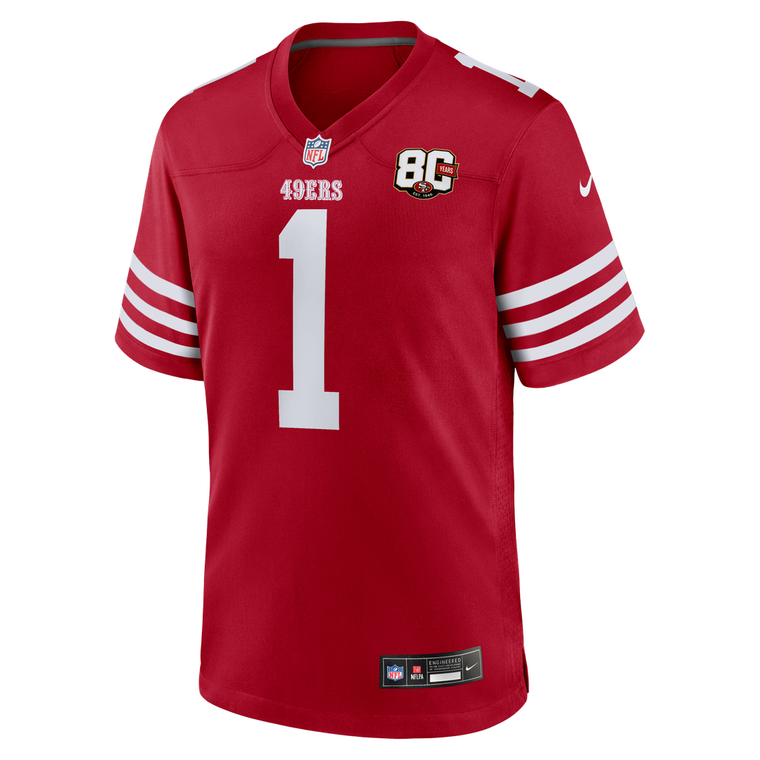 San Francisco 49ers Ricky Pearsall Nike Scarlet 80th Anniversary Game Jersey product image 2, provided for visual reference
