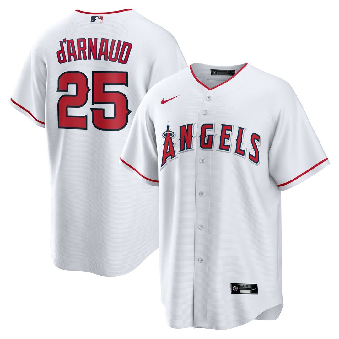 Los Angeles Angels Travis d'Arnaud Nike White Home Replica Jersey product image 1, provided for visual reference and product