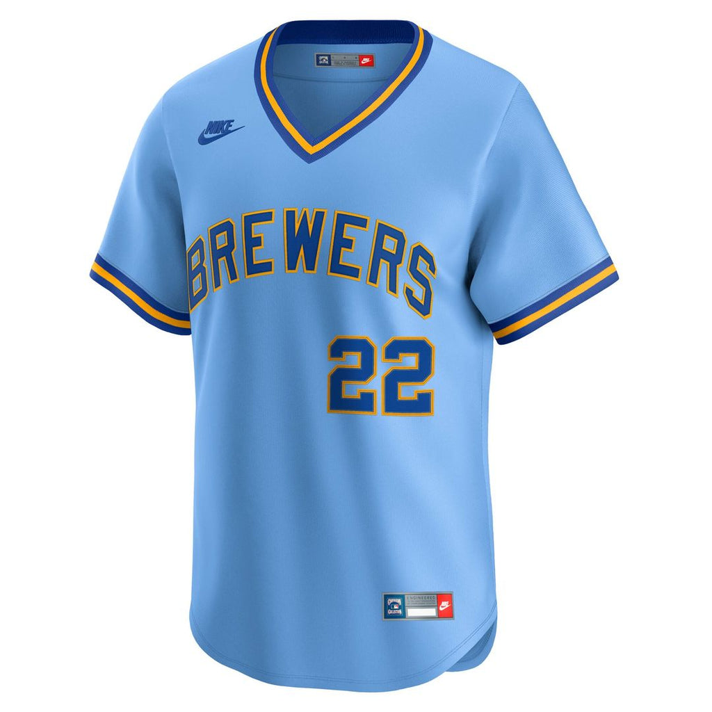Milwaukee Brewers Christian Yelich Nike Powder Blue Cooperstown Collection Limited Jersey product image 2, provided for