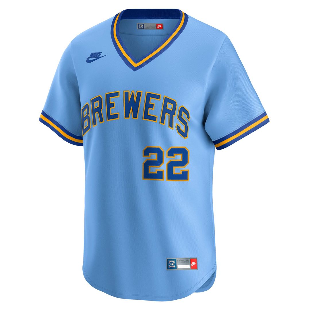 Milwaukee Brewers Christian Yelich Nike Powder Blue Cooperstown Collection Limited Jersey product image 2, provided for
